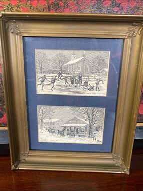 Illustrations prints by the Am. artist Clark M. Goff, New England-style scenes.